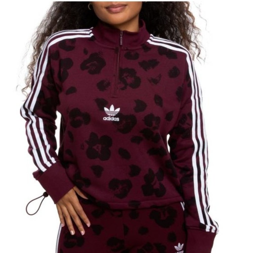 Adidas All Over Cheetah Print Half-Zip Sweater